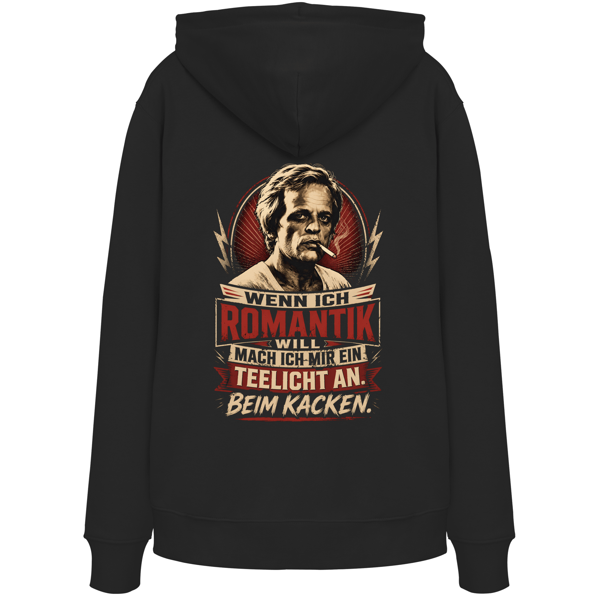 Wenn ich Romantik will, mach ich mir ein Teelicht an - beim Kacken - Bio Unisex Hoodie - Hoodie (Black, XS, ) - GruemArt
