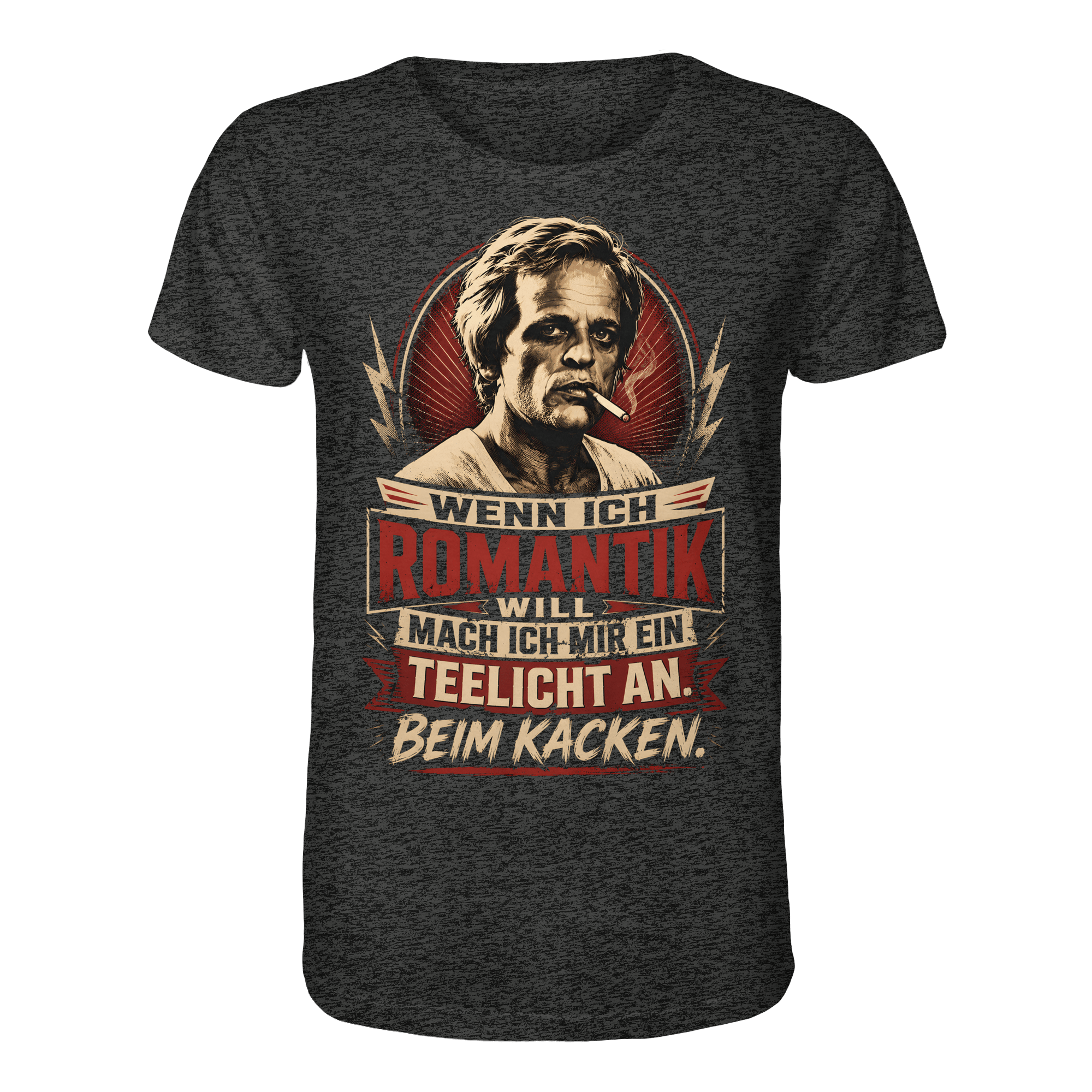 Wenn ich Romantik will, mach ich mir ein Teelicht an. Beim Kacken - Bio Unisex Shirt - Unisex Shirt (Dark Heather Grey, XS, ) - GruemArt