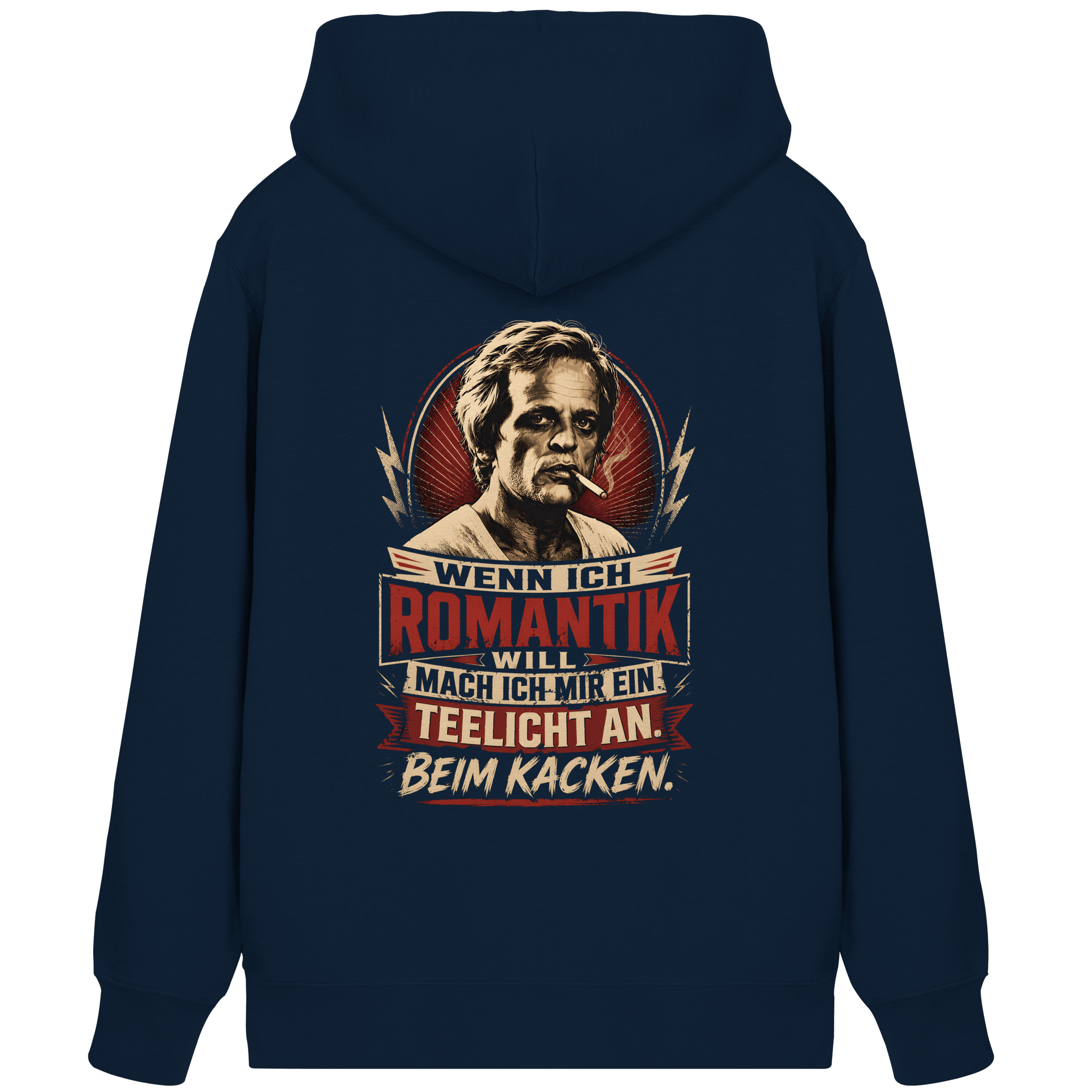 Wenn ich Romantik will, mach ich mir ein Teelicht an. Beim Kacken - Unisex Bio - Zipper - Jacken/ Zipper (French Navy, XS, ) - GruemArt