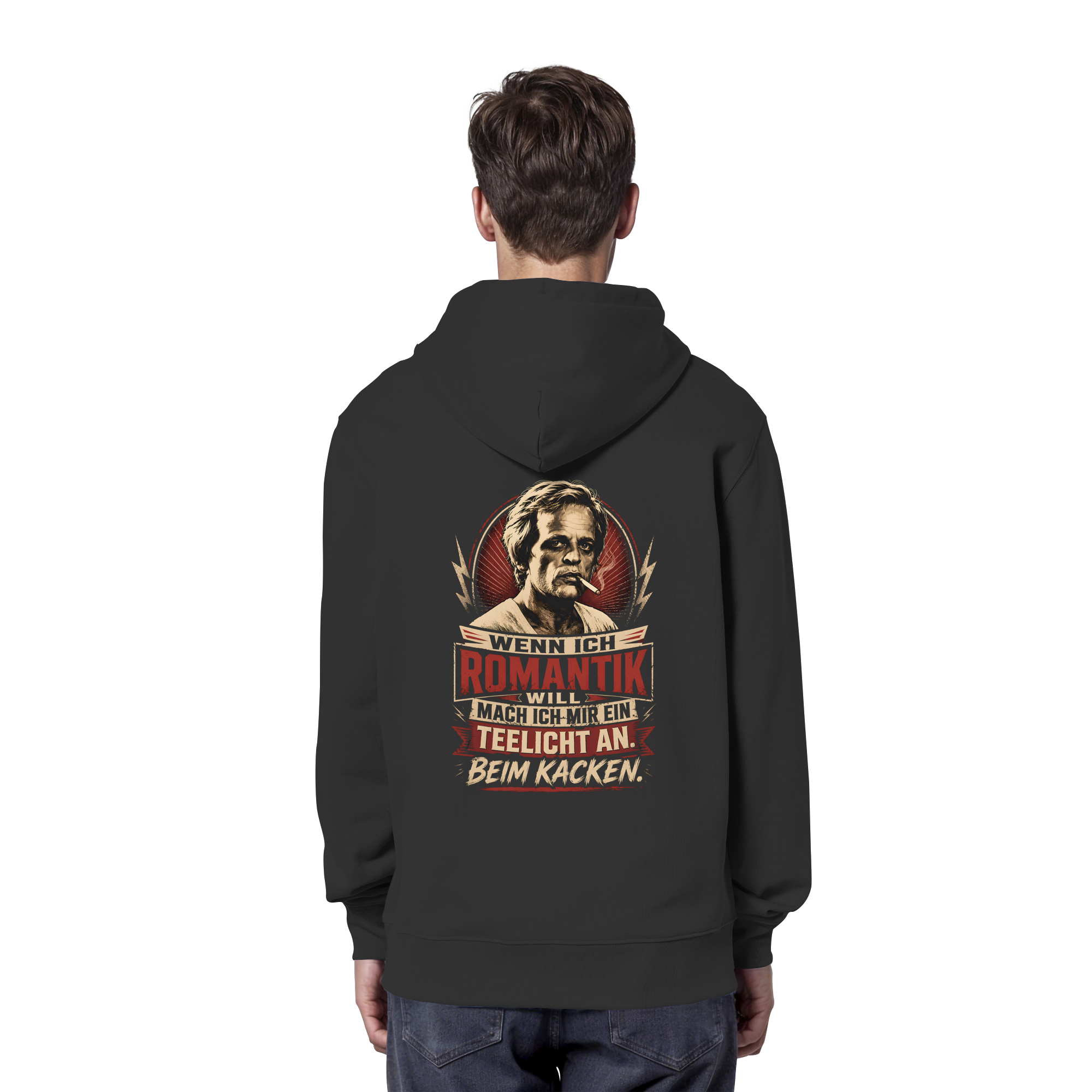 Wenn ich Romantik will, mach ich mir ein Teelicht an - beim Kacken - Bio Unisex Hoodie