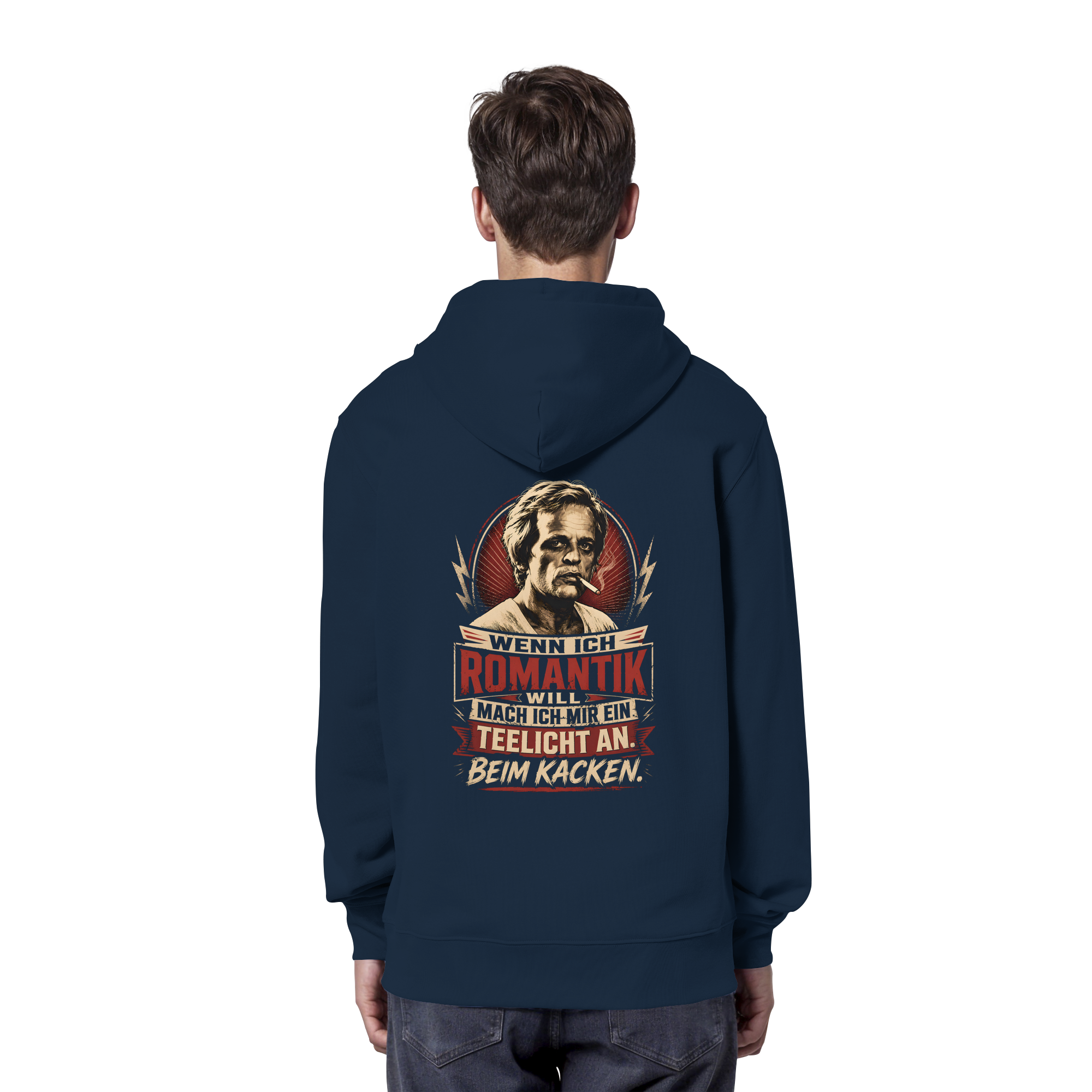 Wenn ich Romantik will, mach ich mir ein Teelicht an - beim Kacken - Bio Unisex Hoodie