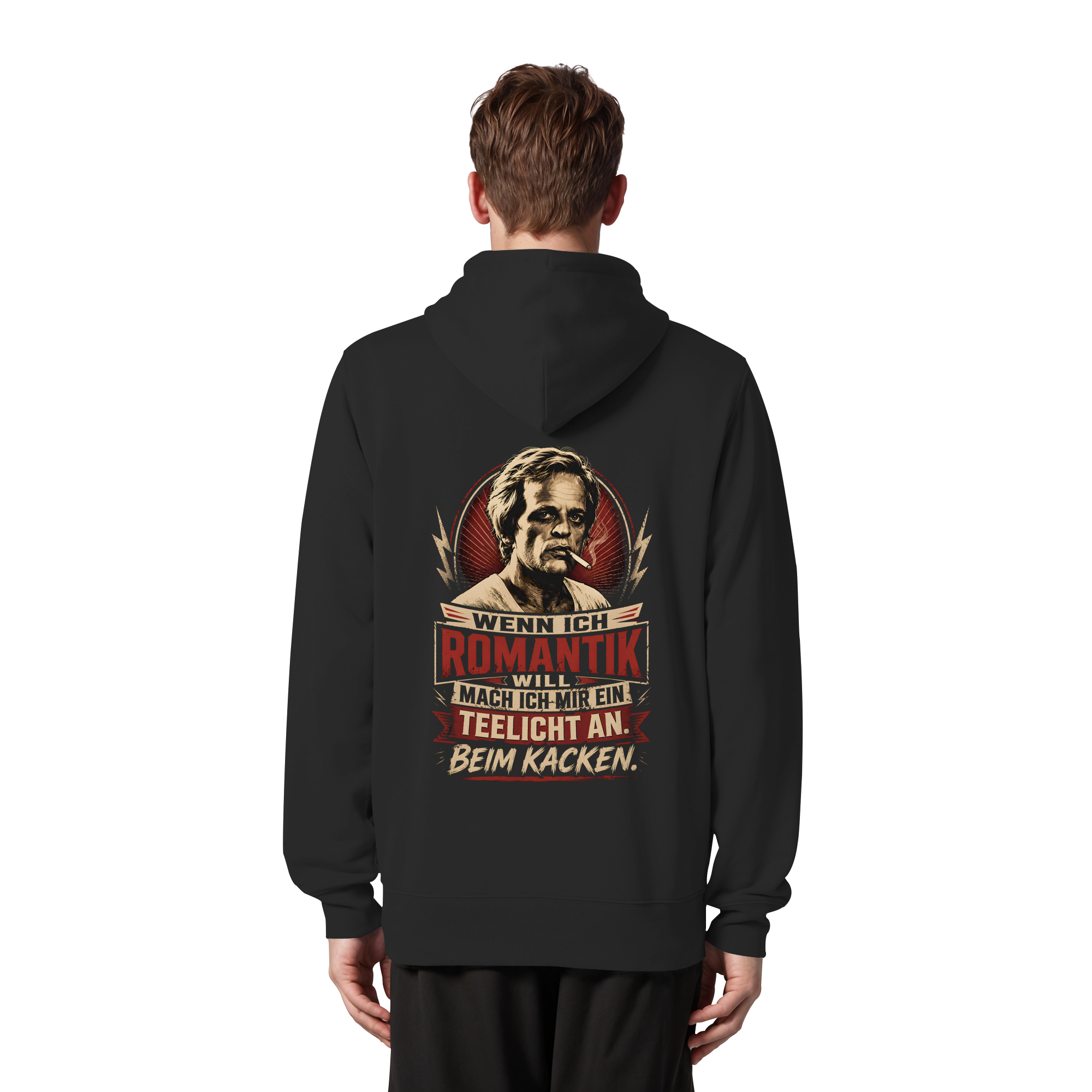 Wenn ich Romantik will, mach ich mir ein Teelicht an. Beim Kacken - Unisex Bio-Zipper