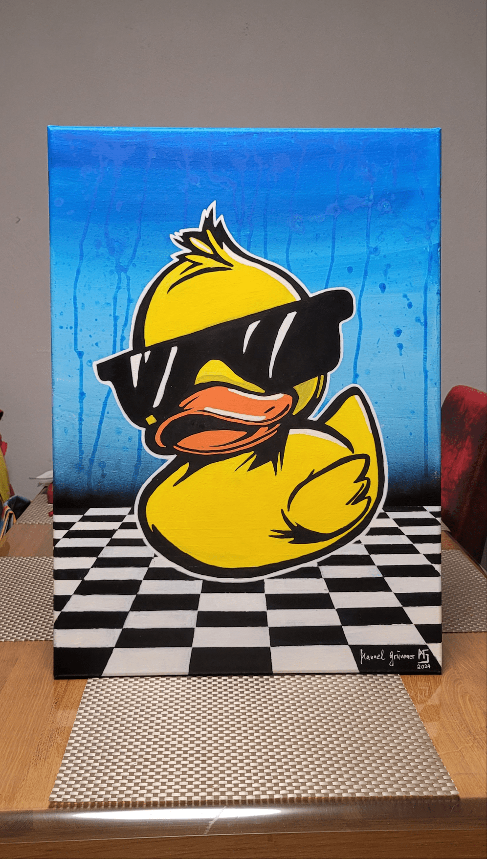 Coole Quietscheente (50x70cm) - handgemaltes Kunstwerk