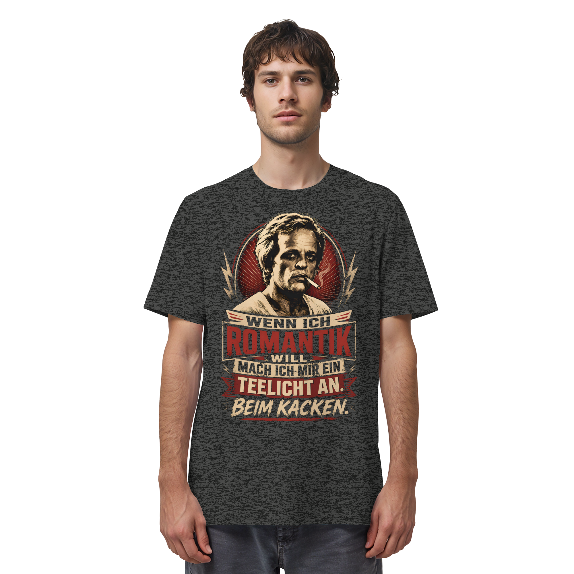 Wenn ich Romantik will, mach ich mir ein Teelicht an. Beim Kacken - Bio Unisex Shirt