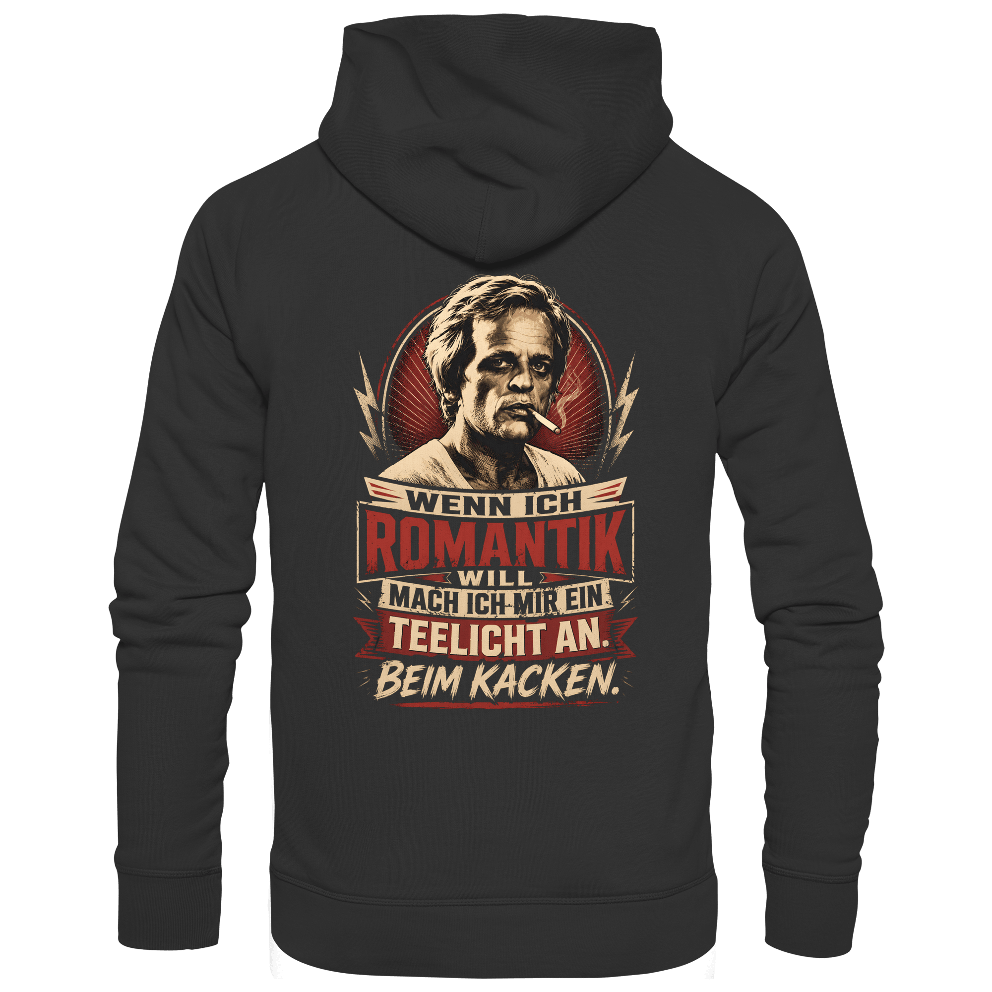 Wenn ich Romantik will, mach ich mir ein Teelicht an - beim Kacken - Bio Unisex Hoodie - Hoodie (Black, XS, ) - GruemArt