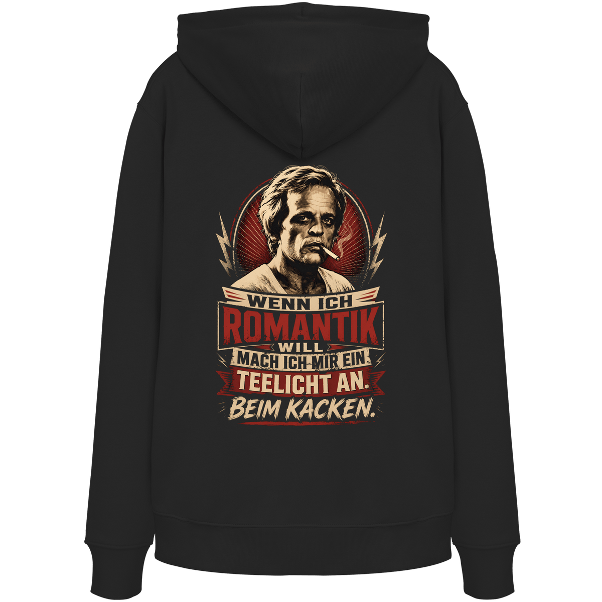 Wenn ich Romantik will, mach ich mir ein Teelicht an - beim Kacken - Bio Unisex Hoodie - Hoodie (Black, XS, ) - GruemArt