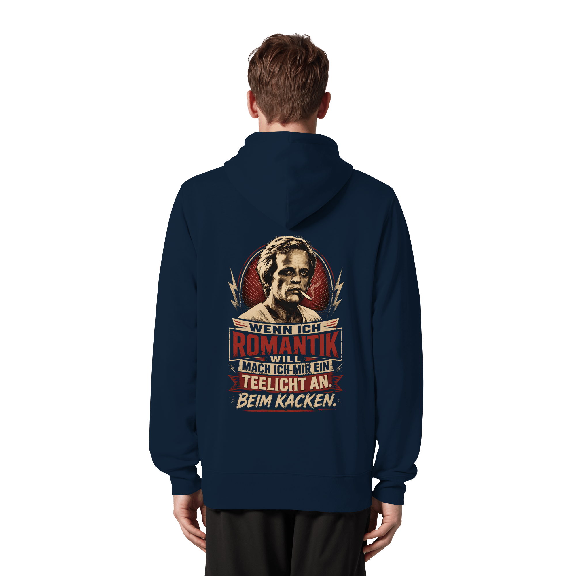 Wenn ich Romantik will, mach ich mir ein Teelicht an. Beim Kacken - Unisex Bio - Zipper - Jacken/ Zipper (French Navy, XS, ) - GruemArt