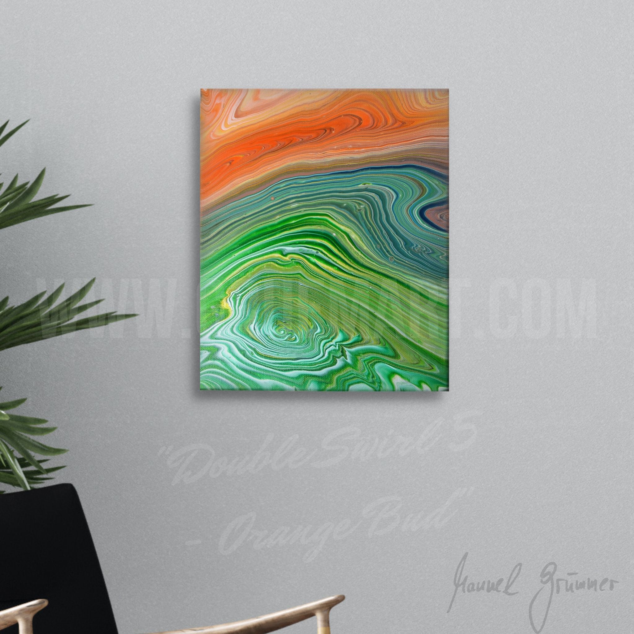 Double Swirl 5 - Orange Bud - Gemälde (25x30cm/10x12'', , ) - GruemArt