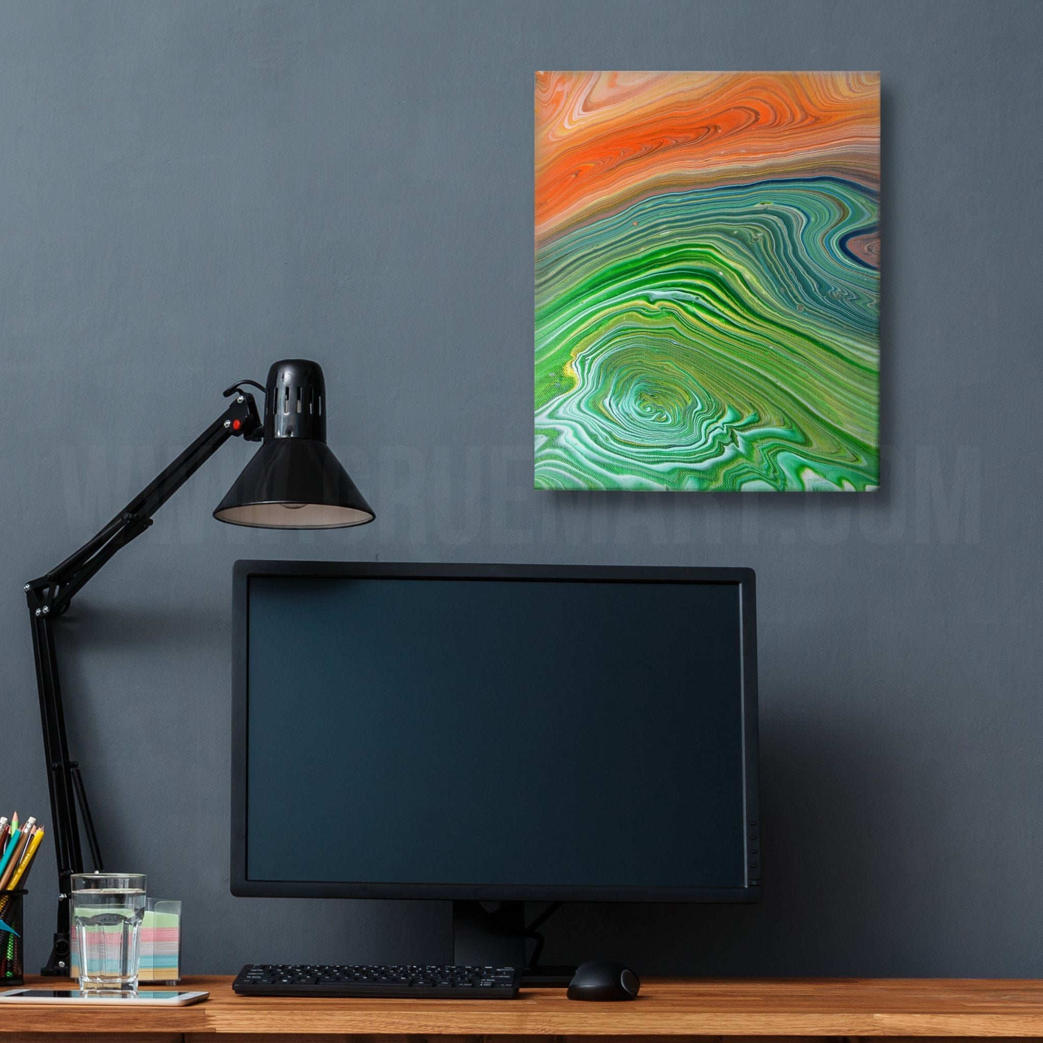 Double Swirl 5 - Orange Bud - Gemälde (25x30cm/10x12'', , ) - GruemArt