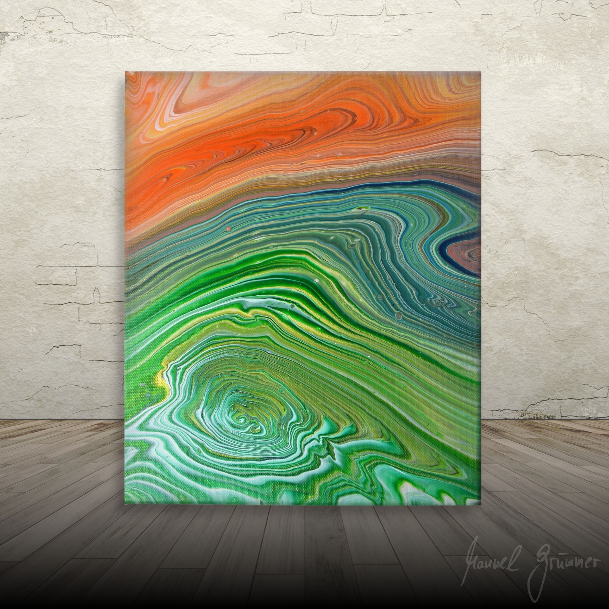 Double Swirl 5 - Orange Bud - Gemälde (25x30cm/10x12'', , ) - GruemArt