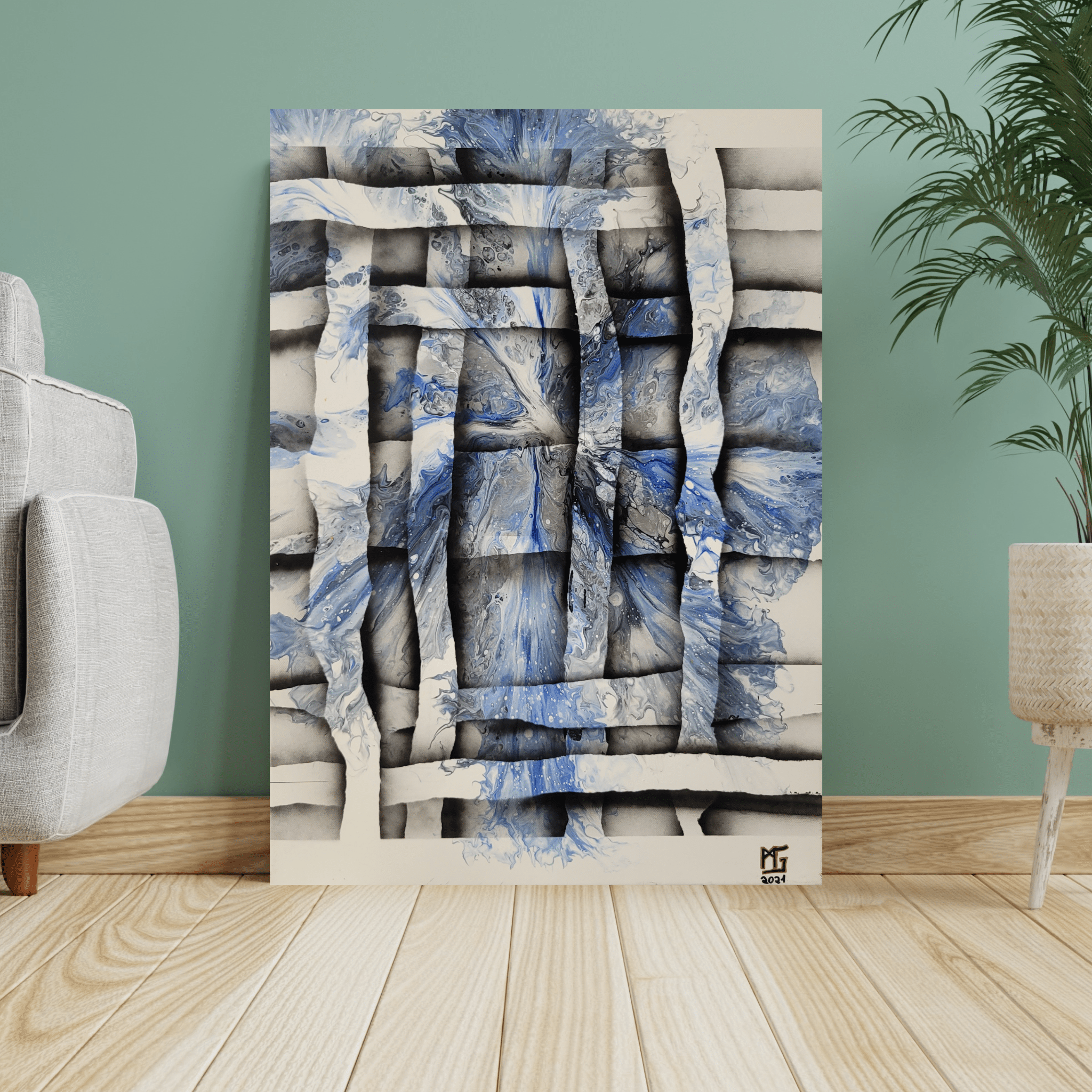 Kornblume hinter Gittern - Gemälde (50x70cm/20x28'', , ) - GruemArt
