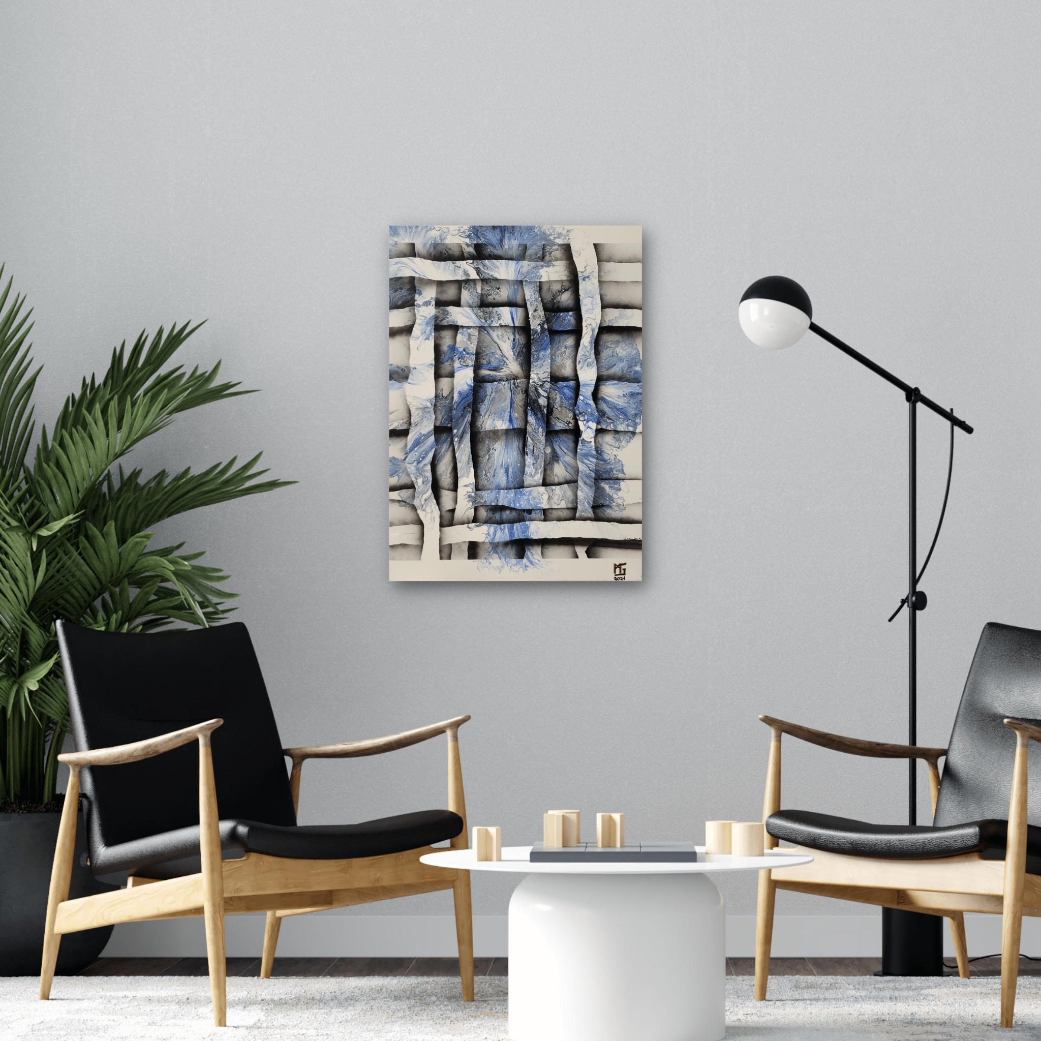 Kornblume hinter Gittern - Gemälde (50x70cm/20x28'', , ) - GruemArt