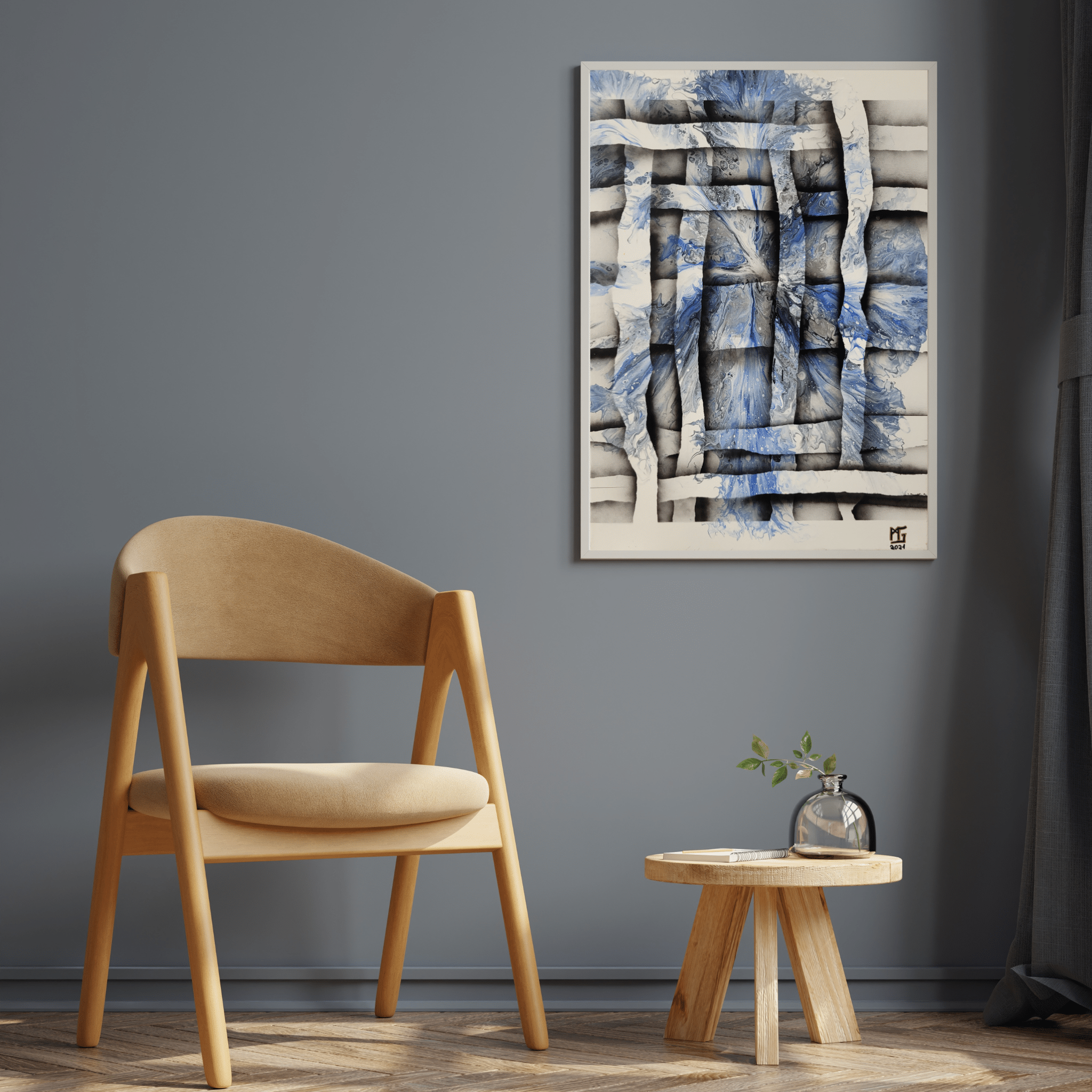 Kornblume hinter Gittern - Gemälde (50x70cm/20x28'', , ) - GruemArt
